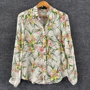 Zara Floral Button-Down Shirt in Cream, Pink & Green